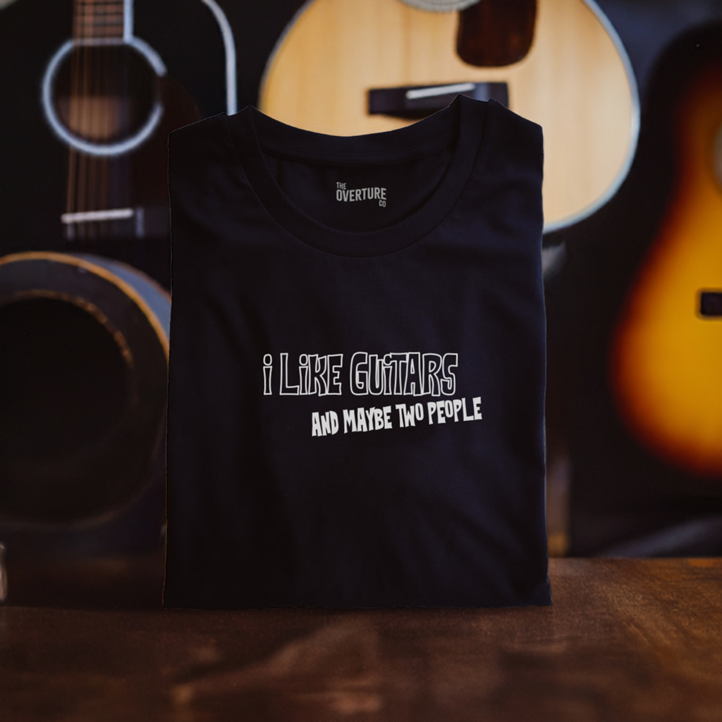 Guitar Shirt Gift For Guitarists "I Like Guitars and maybe two people" Statement Shirt. INC FREE SCRATCHPLATE KEYCHAIN GIFT